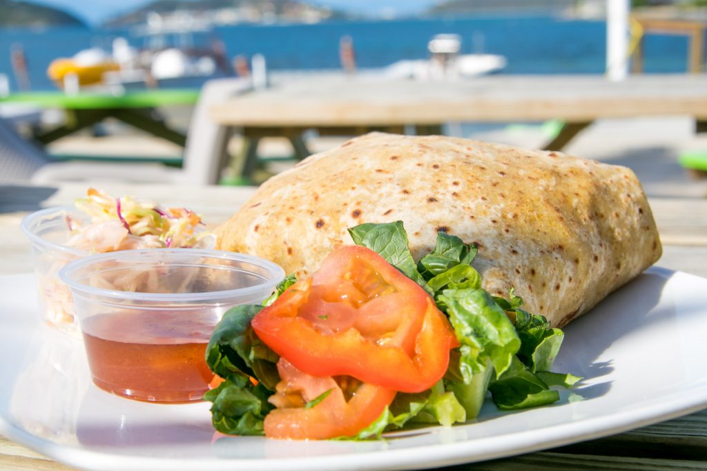 chicken roti at trellis bay market Trellis Bay Market Bar